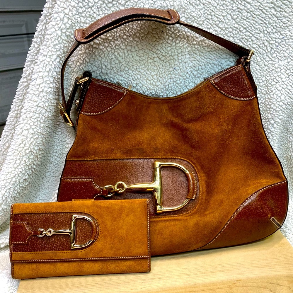 Gucci horsebit Suede/Leather Bag w/wallet